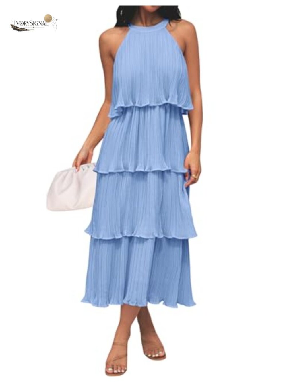 Womens Summer Halter Ruffle Midi Dress A-Line Chiffon Elegant
